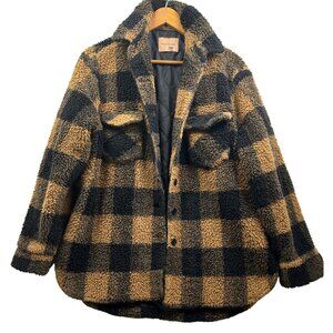 The Andamane Evita Buffalo Plaid Sherpa Jacket Womens XS Oversized Made in Italy